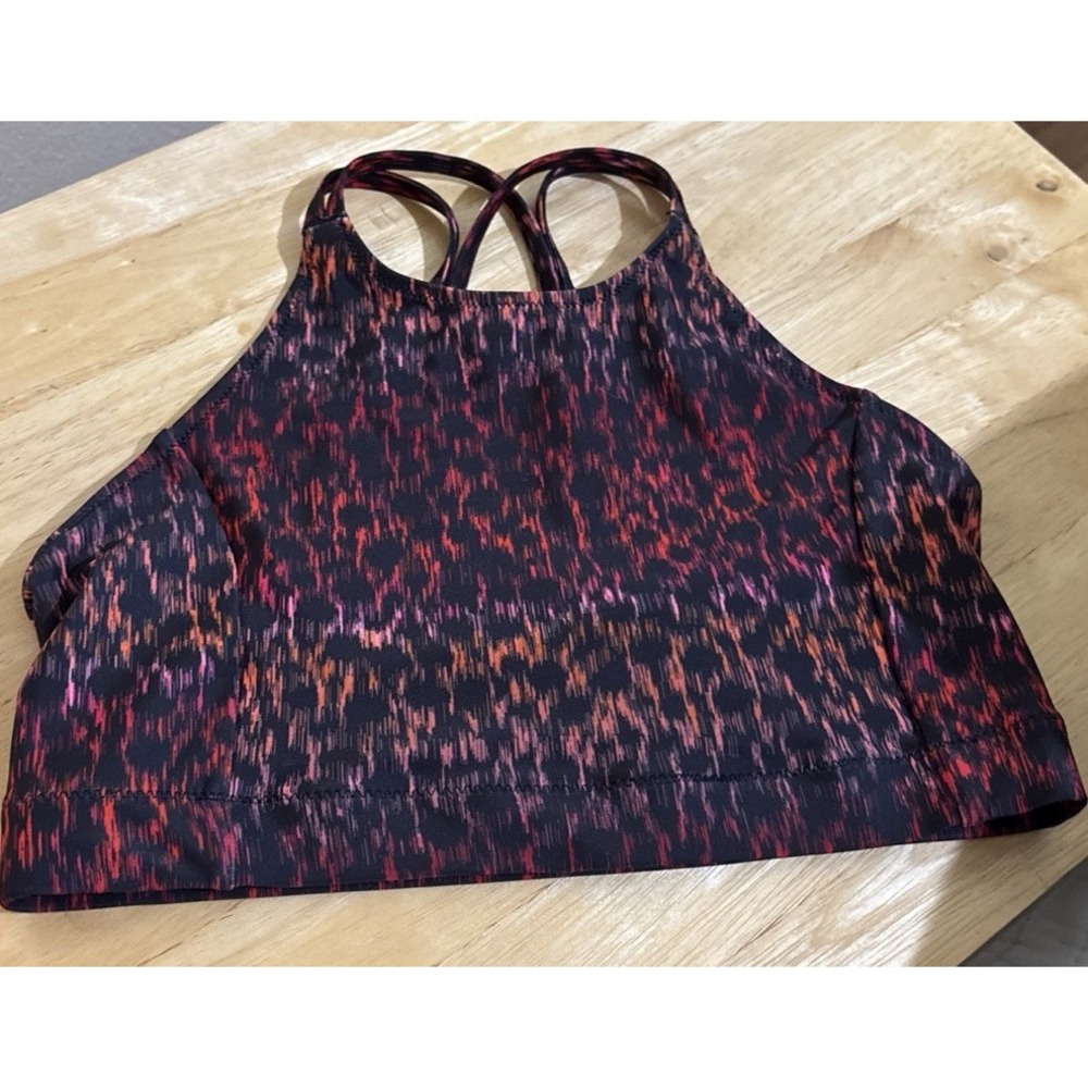 Z by Zella Sports Bra Girls 10 Pink Black NWOT High Neck Strappy Abstract Print